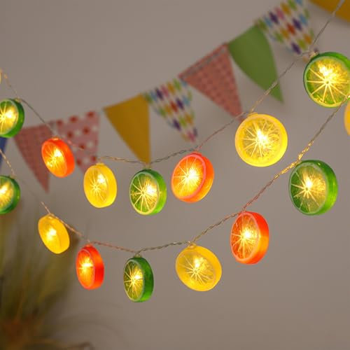 KOBOKO Lichterkette Orange, 3M 20 LED Lichterkette Zitronen Deko, Zitronendeko-Lichterketten, Lichterkette Batterie, Dekorative Lichter für Schlafzimmer,Hochzeit,Karneval,Innen und Außen (Dreifarbig)