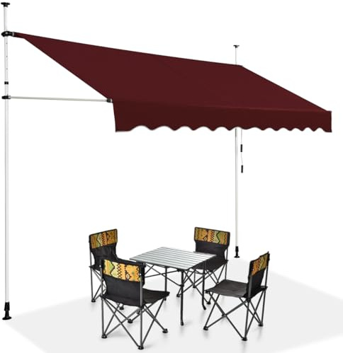 COSTWAY Toldos Exterior Terraza, Toldo Manual con Manivela y Resistente a la Intemperie, en Altura 200-300 cm, Toldos Exterior Terraza Enrollable para Balcón y Terraza (300 x 120 cm,Vino Rojo)