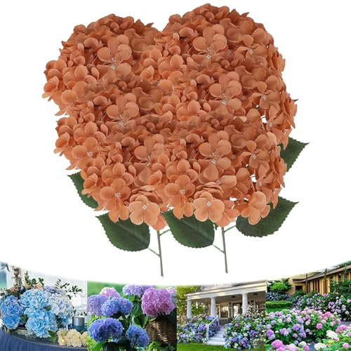 Fortuneh Lot de 6 hortensias artificielles d'extérieur résistantes aux UV pour mariage, maison, fête (marron)