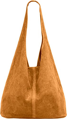 Caspar große Damen Wildleder Tasche Hobo Bag Shopper - CLASSIC LINE - Modell No.767 - Made in Italy, Farbe:Karamell Braun, Größe:One Size
