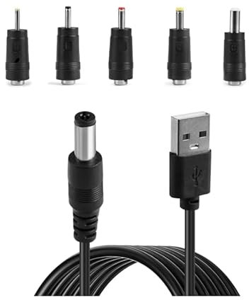 kcrnw USB to DC Power Cable 5V Multi-function 1M USB Power Cable 5.5 X 2.1mm Power Cord Adapter with5.5x2.5mm,4.0x1.7mm, 3.5x1.35mm, 3.0x1.0mm,2.5x0.7mm Connectors for Laptop Router Keyboard