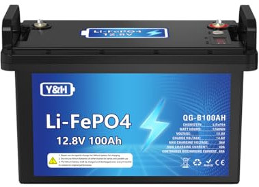 Y&H Batterie au lithium LiFePO4 12 V 100 Ah - Puissance maximale : 1280 Wh - Port USB - Affichage de la tension en temps réel - BMS intégré - Parfait pour moteur de trolling, RV, bateau