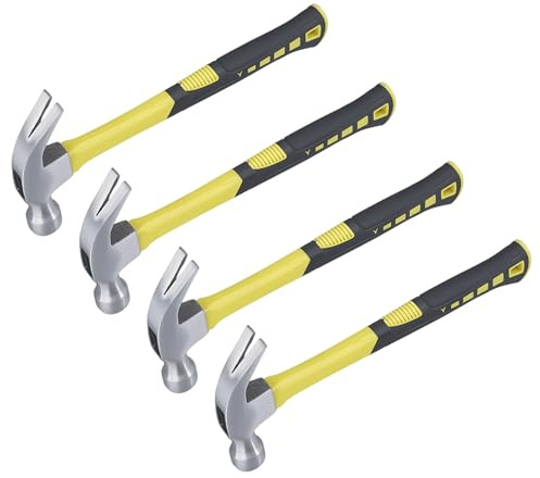 SOUJAP 4 PCS 16oz Claw Hammer, Carbon Steel Nail Pin Straight Hammer for Carpenters Electricians Home Repairs
