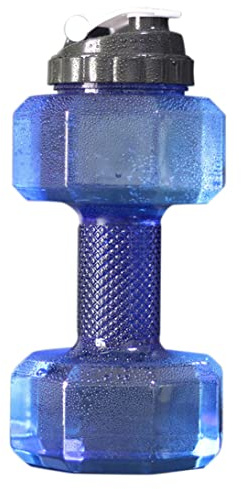 Hperu Botella de agua con peso de 2, 2 L con forma de mancuerna, recipiente de agua con tapa a prueba de fugas, color azul - Botella deportiva