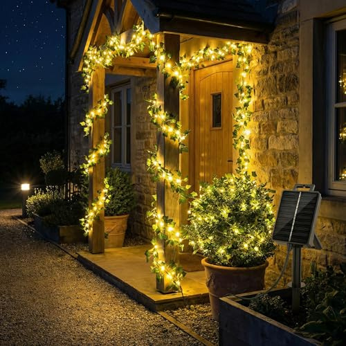 BG9D Solar Lichterkette Außen,10M 80LED Solar Efeu Lichterkette mit 8 Modi IP67 Wetterfest Solar Lichterkette Aussen für Gärten Balkon Terrasse Zaun Zimmer Deko