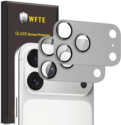 WFTE for iPhone 17 Pro Max Camera Lens Protector,[2-Pack] Superior Anti-Scratch,Full Coverage Matte Metal Plate 9H Clear Tempered Glass Len Protection,Case Friendly & Easy Installation（Silver）