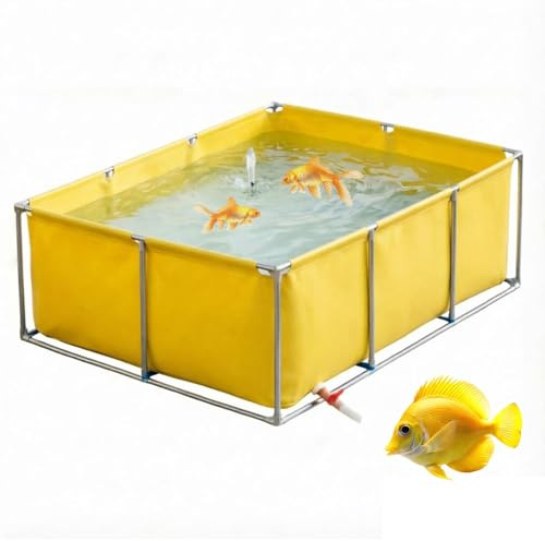 uofgcru Laghetti da Giardino Fuori Terra,Grande Acquario in PVC/Tela,Serbatoio di Acqua All'aperto Dell'acquario della Tela, Grande Piscina di acquacoltura(3×3×0.6m - Giallo)