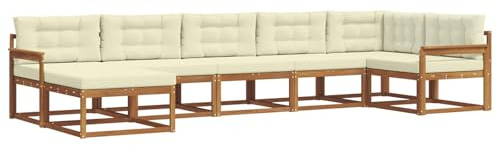 vidaXL Outdoor-Sofagarnitur mit Kissen 7 pcs Natur und Creme, Modernes Akazienholz Outdoor-Sofaset, langlebige Gartenmöbel, Flexible Anordnung für die Terrasse, Bequeme Lounge im Hinterhof
