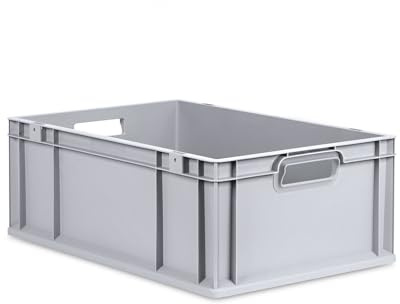FIXKRAFT Eurobox 44L Aufbewahrungsbox ohne Deckel Stapelbar 60x40x22 cm Stapelbox Grau Kunststoff Box Aufbewahrung Plastikbox Lagerbox Kunststoffbox Plastik (Griff offen)