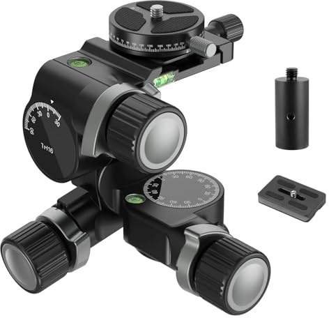 Video Mount, TH15/TH16 3 Way Geared Tripod Head With 360 Degree Pan Arca Type QR Plate Aluminum Alloy 3 Axis Pan Tilt Head With Switch,tripod head(TH16)