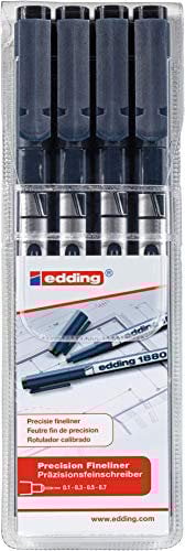 edding 1880 Präzisionsfeinschreiber - schwarz - 4er-Set - Linienbreite 0,25-0,7 mm - Fineliner zum präzisen Schreiben und Skizzieren - feine, metallgefasste Spitze - Lineal- und schablonengeeignet