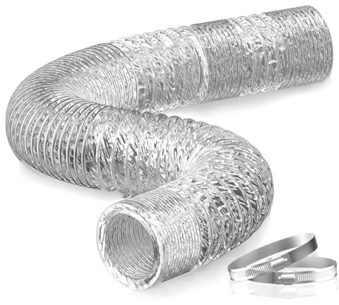 Hon&Guan 100mm Abluftschlauch Alu Flex-Schlauch mit 2 Edelstahl Schlauchschelle, Flexibel Hitzebeständiger Alurohr Länge 2m für Abzugshaube, Rohrventilator, Abluftventi, Trockner, Pflanzkasten, Silber