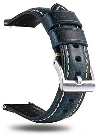 Berfine Quick Release Rindsleder Uhrenarmband 20mm, Vintage Retro Pull-Up Leder Uhrenband, Ersatzarmband für Damen Herren Uhr und Smartwatch, Dunkelblau