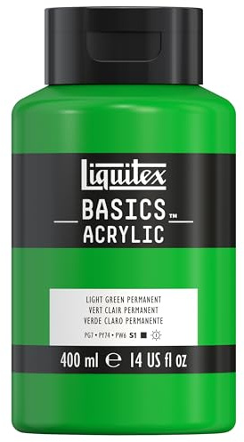 Liquitex Basics 4640312 Acrylic Paint, Mono-pigmented Artist Pigments, Lightfast, Medium Viscosity, Archive Quality, Silky Gloss Finish, 400 ml Pot, Light Green Permanent