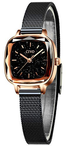 CIVO Damenuhr Uhr Einfach Wasserdicht Armbanduhr Lässige Analoge Edelstahl Mesh Schwarz Uhren für Frauen Damen