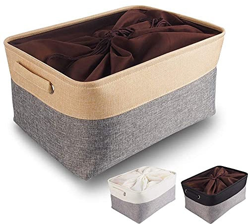 Mangata aufbewahrungsbox Stoff, aufbewahrungsbox grau groß, Korb aufbewahrung Stoff mit Griffen für Schrank, Spielzeug, kleiderschrank, Regale, Kleidung (Grau Beige, groß)