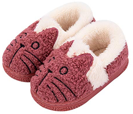 KVbabby Pantofole Bambino Invernali Pantofole Ragazze Ciabatte Bambine Warm Scarpe di Cotone Antiscivolo Interne Slipper Donne Panda Comode 23-24 EU (Produttore : 16-17) rosso2