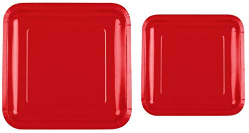 100 Count Square Red Paper Plates | 50~9 Dinner Paper Plates | 50~7 Dessert Paper Plates | Red Party Theme