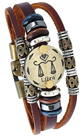 MeiPing Lederarmband mit Sternzeichen-Anhänger, One Size, Leder