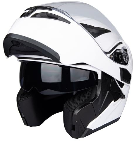 Helm für Motorräder Full-Face Motorcycle Helmet Tragbarer Integralhelme Flip-up Motorradhelm Zertifizierung von DOT (Weiß, XL)
