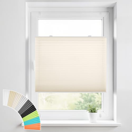 HOMEDEMO Plissee Klemmfix ohne Bohren Jalousien, Beige 40x150cm (BxH), Plisseerollo mit Klemmträger, lichtdurchlässig Faltrollo Sicht-und Sonnenschutz Blickdicht Jalousie für Fenster & Tür