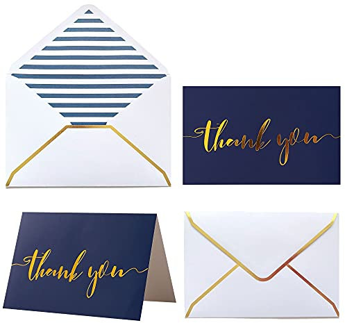 Winoo Design Robuste Dankeskarten mit Umschlägen, goldfarben, 10,2 x 15,2 cm, Babyparty, Hochzeit, kleines Unternehmen, Abschlussfeier, Beerdigung, Brautparty, Marineblau, 36 Stück
