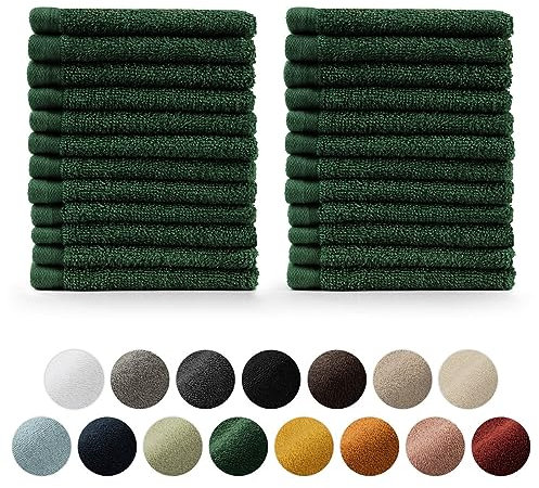 Blumtal Premium Frottier Gästehandtücher Set 24 teilig 100% Baumwolle - Oeko-TEX zertifiziertes Gästehandtuch 24x (30x30 cm) - Ultra saugstarkes Gästetücher Set waschbar °60 - Handtücher Dunkelgrün