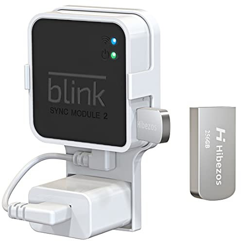 Hibezos 128GB USB Flash Drive and Outlet Mount for Blink Sync Module 2, Space-Saving, Easy Install, Secure Hold, Moveable