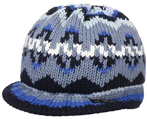McBURN Longmont Strickmütze mit Schirm Wintermütze Damenmütze Herrenmütze Damen/Herren - Made in Italy Schirm, Futter, Futter Winter Herbst-Winter - One Size blau
