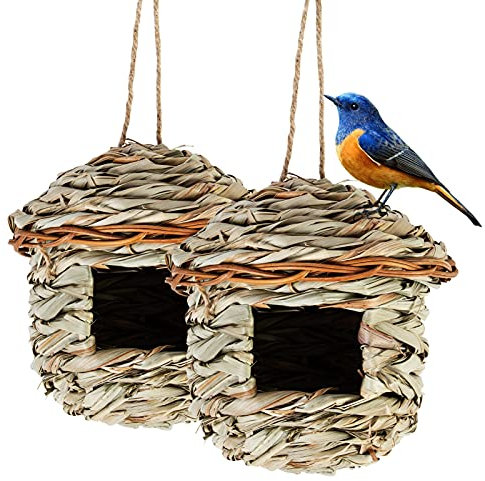 2 Stück Vogelhäus zum Aufhängen, Nistkästen Innen-oder Außenbereich, Handgewebtes Vogelnest für Kleine Vögel wie Kolibris und Titten