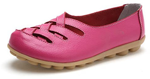 MACHSWON Mocassins creux confortables en cuir pour femme - Mocassins décontractés à bout rond - Pour conduite sauvage - Chaussures bateau douces pour la marche, magenta, 41 EU