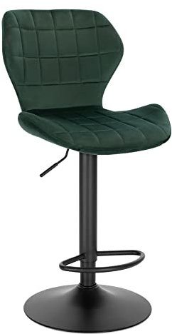 WOLTU Barhocker 1er Set höhenverstellbarer Hocker 60-82 cm 360° Drehstuhl mit Rückenlehne Fußstütze Barstuhl aus Samt Metall Stehhocker Dunkelgrün BH324dgn-1