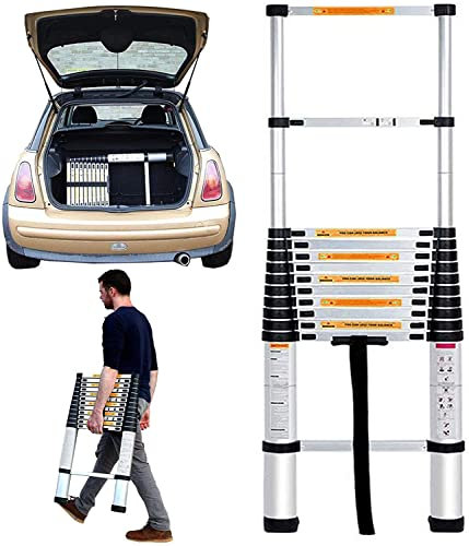 Teleskopleiter 2,6m, Sprossenleiter Edelstahl, Schiebeleiter rutschfest Verlängerungs Leiter Leicht zu Tragen, EN131, 150kg Tragkraft …