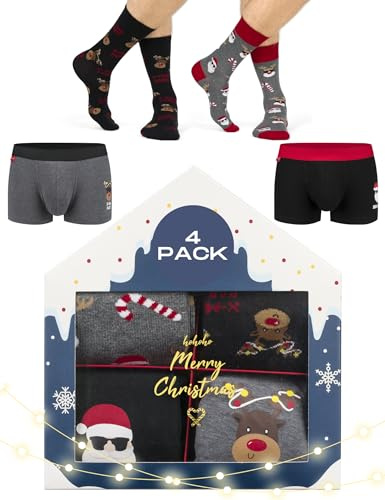 soxo Weihnachten Set Männer Geschenke Herren Unterhosen 4 Produkte Boxershorts L + Socken 40-45