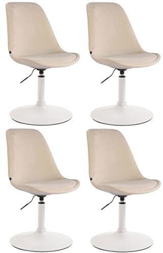 CLP 4er Set Esszimmerstühle Maverick Samt I Lehnstühle Mit Trompetenfuß I Höhenverstellbar Und Drehbar, Farbe:Creme, Gestell Farbe:weiß