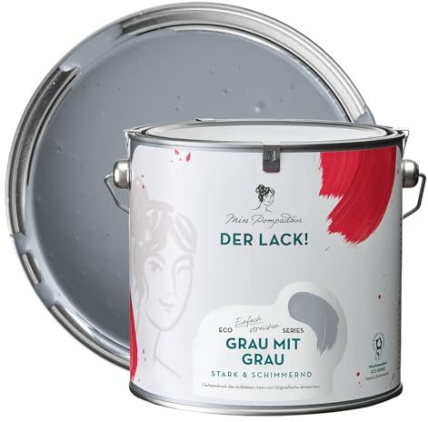 MissPompadour seidenmatte Holzfarbe Innen & Außen 2,5L Grau mit Grau, Möbelfarbe ohne Schleifen - Farbe für Holz, Metall, Kunststoff - Holzlack, Möbellack schnelltrocknend mit hoher Deckkraft