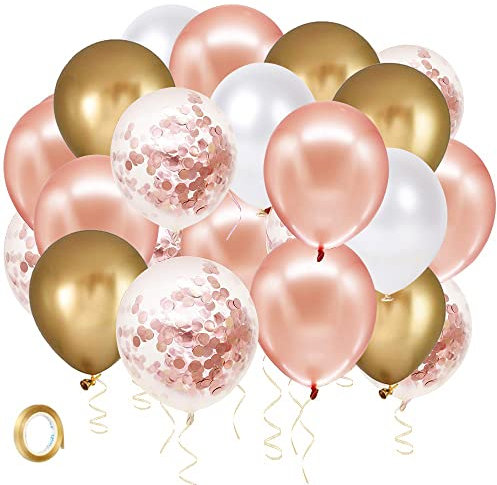 Luftballons Rosegold Gold Weiß UNOEYSAT 60 Stück 30cm Helium Latex Ballons Rosegold Konfetti Luftballons Gold Metallic Ballon Set als Mädchen Frauen Geburtstag Hochzeit Verlobung Party Deko