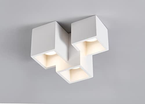 HARPER LIVING 3 Light Plaster Flush Ceiling Light, 3 Light Square Cluster with Ceramic Paintable Shade, GU10 Bulb Cap (Bulb NOT Included), Ideal for Living Room, Kitchen, Bedroom, Hallway, Hotel, B&B