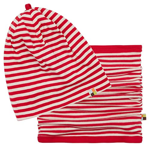 loud + proud Unisex Baby Set Schlauchschal, GOTS Zertifiziert Beanie-Mütze, Tomato, 39-41 EU