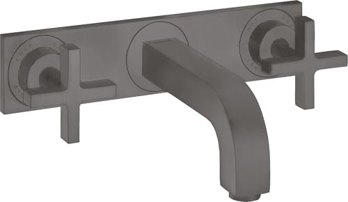 hansgrohe AXOR Citterio 3-Loch Waschtischarmatur Unterputz, Auslauf 226mm, Kreuzgriffe, Platte für Wandmontage, Farbe: Brushed Black Chrome