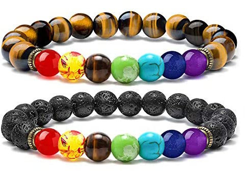 TINGN Chakra Perlen Armband Damen Herren, 8mm Lavastein Angst Armband Atherisches Öl Diffusor Natürlicher Stein Yoga Armband Perlen Armbänder Meditation Heilung Aromatherapie Armband für Frauen Männer