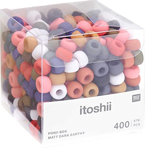 Rico Design itoshii Perlenmix Ponii Beads 400 Stk 9 mm PMMA Perlen Matt Dark Earthy