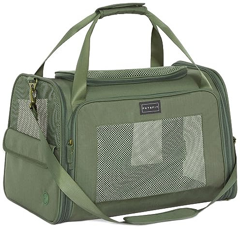 Petsfit Transportbox Katze Hund faltbar Transporttasche Hundetasche für Katzen Hunde, Hochwertige Tragetasche Flugtasche Hund Katze mit Schultergurt und weiches expandierbare Kissen,groß