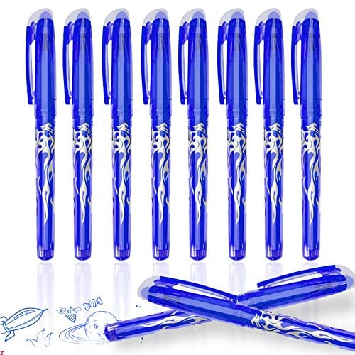 Radierbarer Kugelschreiber, 8 Stück Blau Radiergummi Stift, 0.5mm Nachfüllbarer Radierstift, Tintenroller Radierbar, Gelschreiber Radierbar, Friction Stifte, Gelstifte Set für Grundschule
