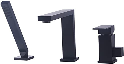 3 Loch Badewannenarmatur Wannenrand mit Ausziehbarem Handbrause Schwarz Wannenrand Badewanne Armatur Set Einhandmischer Wannenrandkombination for Badezimmer,B
