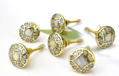 ARTISNO Mother of Pearl Dresser Pull Knob - Gold Contemporary Cabinet Hardware, Brass Knobs and Pulls, l Kitchen Cupboard Glass Door Wardrobe and Drawers Pull (Design 5)