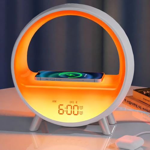MOMILLA Sunrise Wecker mit kabellosem Ladegerät, Bluetooth-Lautsprecher