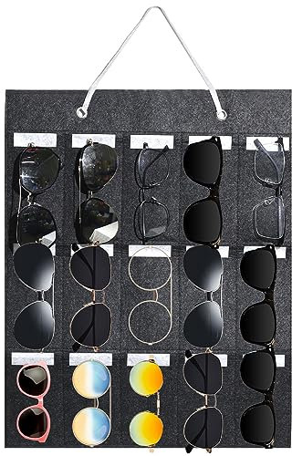 Mozeat Lens 15 Fächer Aufbewahrung Sonnenbrillenhalter Filz Hängende Sonnenbrille Organizer Brillenaufbewahrung Wand Hängend Sonnenbrille Organizer Tasche Brillen-Display-Halter