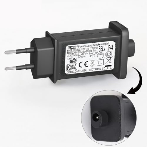 CZJUTAI IP44 - Transformador LED para iluminación navideña con enchufe europeo (punta única de orificio redondo, constante encendido, DC12 V, 12 W)