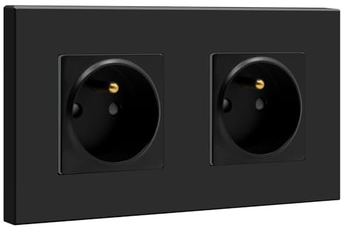 BSEED Prise Murale, 16A Double Prise De Courant Alternatif avec Panneau En Plastique, Prises Électriques Standard, 240V Prise Encastrable(2 Prise, Noir)